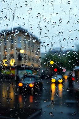 Tableau de Pissaro, Gouttes de pluie , vitre