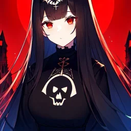 portrait anime vampire, long hair, red eyes, noble black robe, Blood, background Gothic castle, hyper detailed, intricately detailed, gothic, skulls, ambiguous lines image, flat dimensional style, flat lines, rough drawing --ar 2:3