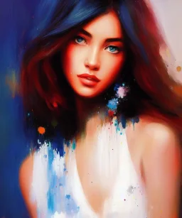 Masterpiece, best quality, The Face of the Curious Female by Bryen Frost rework. trace light, painted impressionist brush strokes. Paint spatters, drips, drabs, dynamic, artstation, artgerm