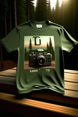 A classic Polaroid camera rests open on a wooden dock, overlooking a misty lake at dawn. AND WORDS\" ZOOM _NATURE \"IN WHIT LETTERS.THE BACK. Lush pine trees line the shore, with a lone loon calling out in the distance. Style: Vintage, Mood: Tranquil, Lighting: Soft, cool morning light, T-shirt design graphic, vector, contour, white background.