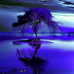 a lonely tree deep purple water