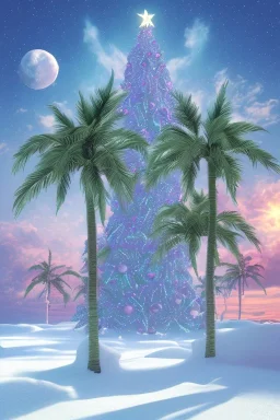 1980's vaporwave aesthetic palm trees in Christmas winter