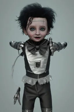 Edward scissorhands toddler, full body, jump, bokeh, hyper realistic