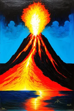 Volcano on the verge of erupting; surrealism; fauvism; dada; surrealism, optical art; Ilya Bolotowsky