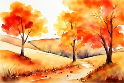 Autumn dream, beautiful landscape, rich earthy colors, watercolor