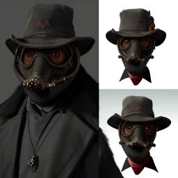 alchemist dnd character with a plague doctor mask and wearing a fur coat