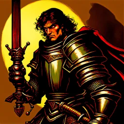 90's TCG art retro fantasy art of a knight with a flail