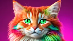 (clouseup) of a (red cat) with (green eyes), portrait of lisa frank, (vray-style) outputs