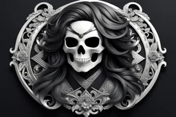 Logo skull, hair , scissors, mask, cover face, dynamic pose, oshare kei, hurufiyya, rtx, intricate details, highly detailed, high details, detailed portrait, masterpiece,ultra detailed, ultra quality