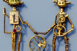 steampunk marionette portrait gemstone wood brass