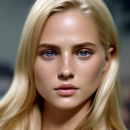 Photorealistic close-up of a beautiful blonde warrior