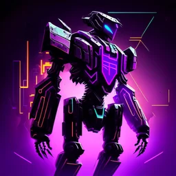 black and purple neon geometric robot