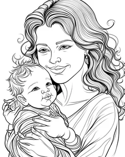 real mother coloring pages, kids coloring pages, white face no black color, full white, kids style, white background, whole body, Sketch style, full body (((((white background))))), only use the outline., cartoon style, line art, coloring book, clean line art, white background, Sketch style