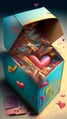 Open box stuffed with overflowing love letters, realistic, professional, art, detailed, vibrant colors.