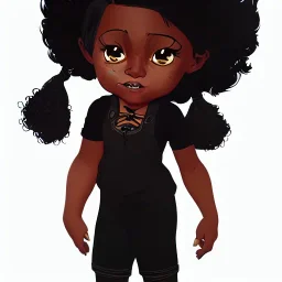 Portrait of a sweet black toddler witch girl with long black curly hair