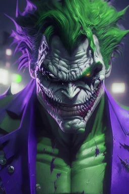 the joker hulk, anime style, depth of field, nvidia graphics, lightrays, trending art