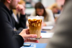 looking through class into an Iced Coffee