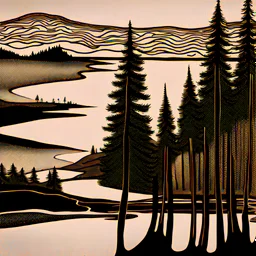 Forest, lake, mountains, Edvard Munch, Yves Tanguy, b/w, high resolution, highly intricate patterns, 33mm photography