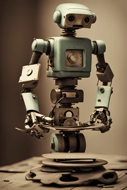 a robot with an old balance in its hand