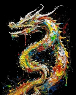 A rainbow cosmic elemental dragon painted by Jackson Pollock