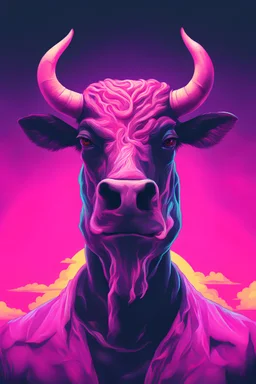 moloch god half man half cow, synthwave picture style ,