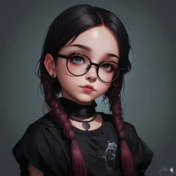 a 13 year old, goth aesthetic, glasses, digital art, stylised