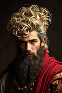 an Arabic prince wizard with a Louis the XIV hairstyle