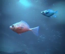 underwater cute fish, dark blue night