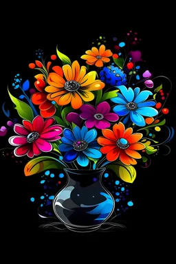 Acrtoon 2d art illustration . Colourful flowers wears a black glass