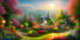 bright fairy, beautiful portrait, flowery landscape