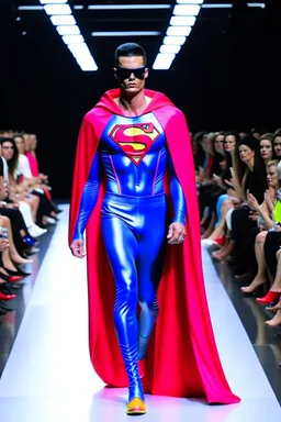 Superman on a fashion runway like Balenciaga Style