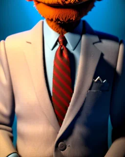 Waist up Portrait, joe Biden as muppet Sesame Street, Blue suit retro style, photo studio, unreal engine 5, concept art, art station, god lights, ray tracing, RTX, lumen lighting, ultra detail, volumetric lighting, 3d.