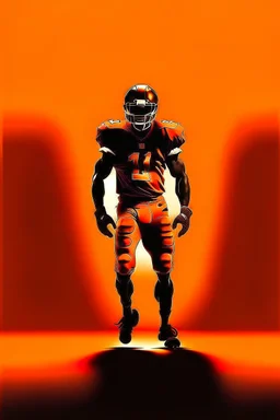 Silhouette of a football linebacker, orange background, photorealistic