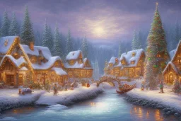 Christmas town river mountain