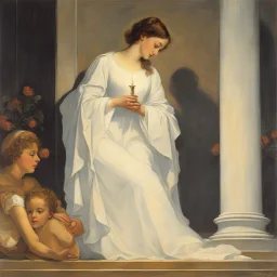 [art by Norman Rockwell] The flickering candlelight cast dancing shadows upon the statue's serene countenance, as if the divine presence infused every inch of its carved form. Roupinho's eyes were fixed upon the statue, his gaze filled with wonder and reverence. He could almost feel the warmth of the Virgin Madonna's embrace, her ethereal touch soothing his troubled soul. In that sacred moment, Roupinho's mind was transported back to the edge of the cliff, where his life had teetered on the edge