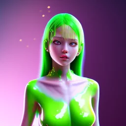 slime, leaning pose, cute girl,