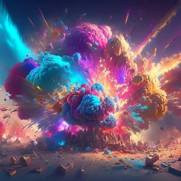 multiple colorful magical explosions destroy a kingdom, 8k resolution, photorealistic, ultra detailed