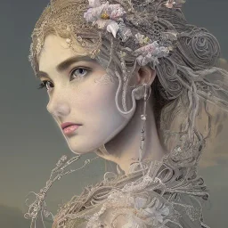 Insanely detailed photograph of an “portrait of gorgeous Greek goddess ” with intricate hair, intricate embroidered dress, beautiful clear face and hyperdetailed painting by Ismail Inceoglu Huang Guangjian and Dan Witz CGSociety ZBrush Central fantasy art album cover art,8K, hdr, romantic, mysterious, ominous, flowers, jewelry, comfort, natural eyes, "arms open for embrace"