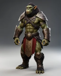 tabletop role-playing miniature of a humanoid ape-orc-hybrid wearing minoan-medieval armor. full body. concept art. hyperrealism 4K ultra HD unreal engine 5 photorealism.