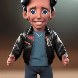 wide view young FonzIe with black hair greaser figure doll 1955 (thumbs-up) (face) Forehead grin, fonzarelli, ((arnold's drive-in)) fonzie