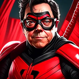 Cartoon of Gustavo Petro in a red and black Ninja suit 8k