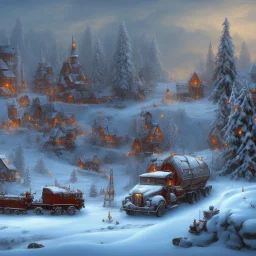 dwarves constructs a oil tanker in winter landscape