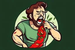 a man eating the strongest chili pepper in the world and screams in pain and cries, cartoon style