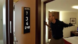 guy licks numbers on his hotel room door