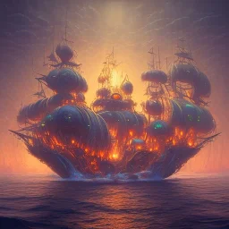 Biomorphic Pirate Ship morphed with electronic wiring and mixed with lighting, Nanopunk and Biopunk with cyberpunk look,golden hour,MTG,digital painting, wonderful ambient colors, art by Jarosław Jaśnikowski mixed with Sheila Martin mixed with Fletch mixed with Frank Sun mixed with Anna Dittmann mixed with Alena Aenami.