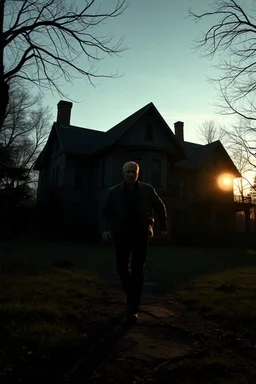 Suddenly, the silence is broken by the crunch of footsteps. Kent turns to see a man approaching—a stranger in a worn leather jacket, with sharp eyes that seem to pierce through the growing darkness. Kent tenses, instinctively stepping back toward the mansion’s doorway.Scene: The Dark Hollow Mansion, Dusk Kent Steng, exhausted from hours of working on the mansion’s decaying structure, steps outside for a moment of fresh air. The sun is dipping below the horizon, casting long, eerie shadows across