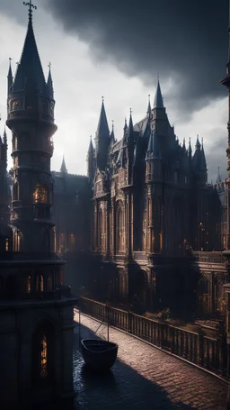 the capital of a powerful empire made up of immense Victorian-style buildings and a large Gothic castle, Dark Soul's, Medieval Gothic, Noir, Stunning Portrait, Dynamic Photo, Vivid and richly saturated colors, intricate details, cinematic atmosphere, immersive , global lighting, intricate shadows, reflections, Octane rendering, hyper-realistic, unrivaled detail, 8K resolution, groundbreaking, epitome of concept art, sharp focus, dynamic