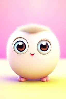 a cute puffy and circle, with big eyes, short small legs and hands