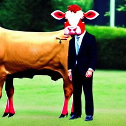 A cow wearing a suit and tie