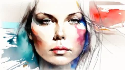 An abstract realism modern design with watercolo and beautiful portrait of an amazing women
